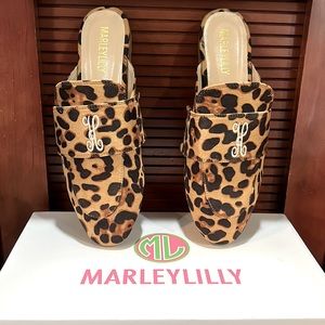 NIB Marleylilly Leopard Flat Mules with H embroidered monogram initial